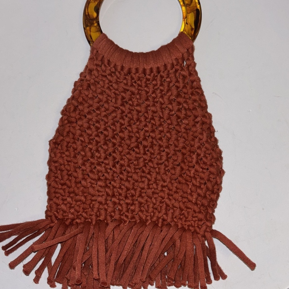 Handcrafted Rust Macrame Bag With Tortoise Acryli… - image 5